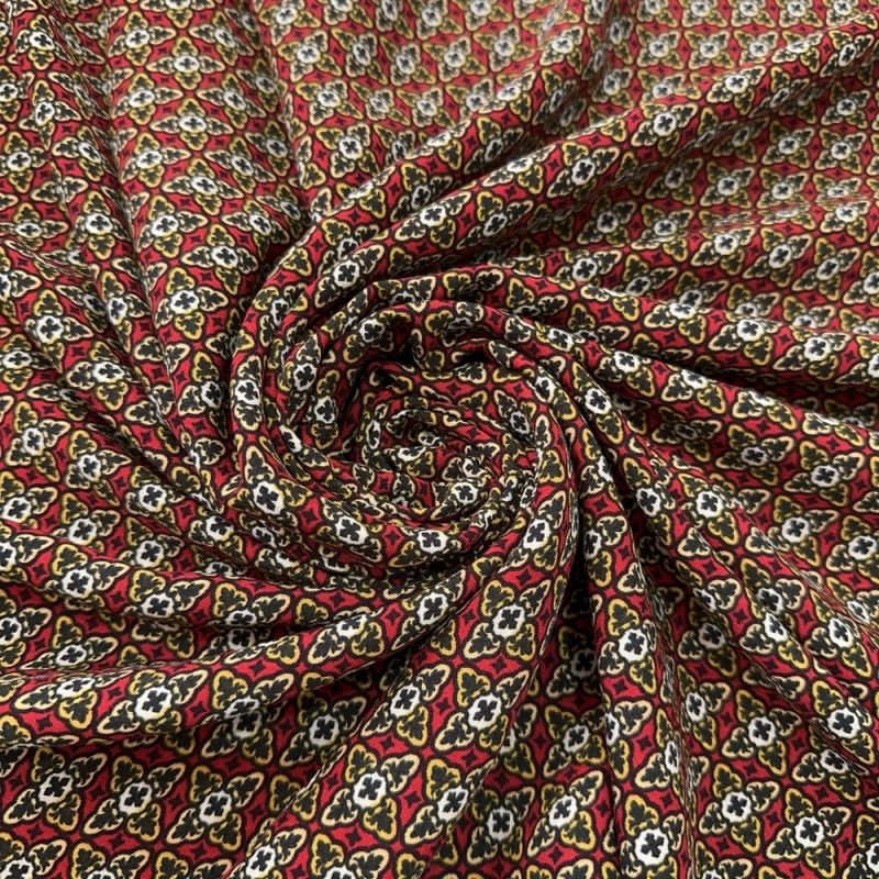 Tecido Viscose Estampada Micro Floral Colorido Fundo Vermelho • Luema