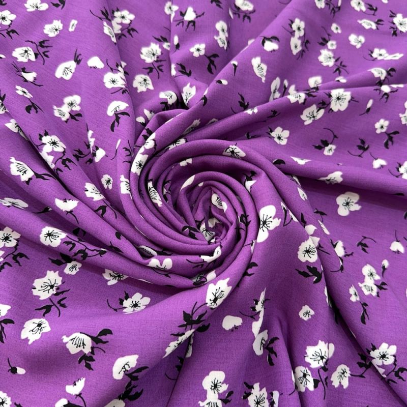 Tecido Viscose Estampada Micro Floral Fundo Roxo Claro • Luema Tecidos