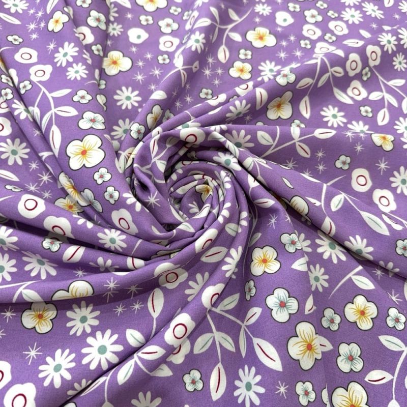 Tecido Viscose Estampada Micro Floral Fundo Lilás • Luema Tecidos