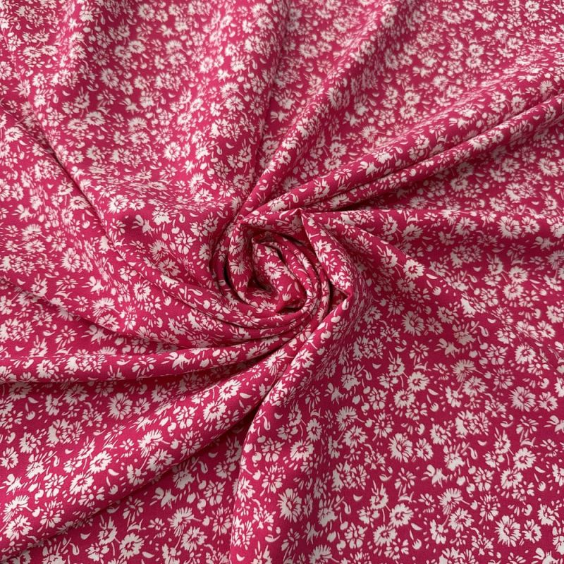 Tecido Viscose Micro Floral Fundo Pink • Luema Tecidos