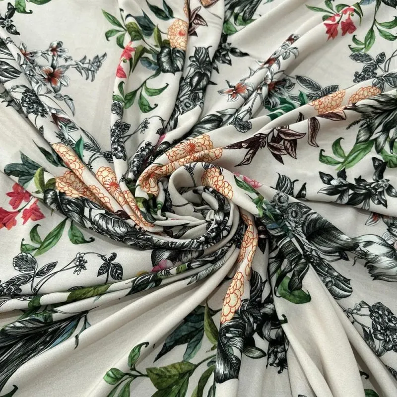 Tecido Viscose Estampada Floral Fundo Areia • Luema Tecidos