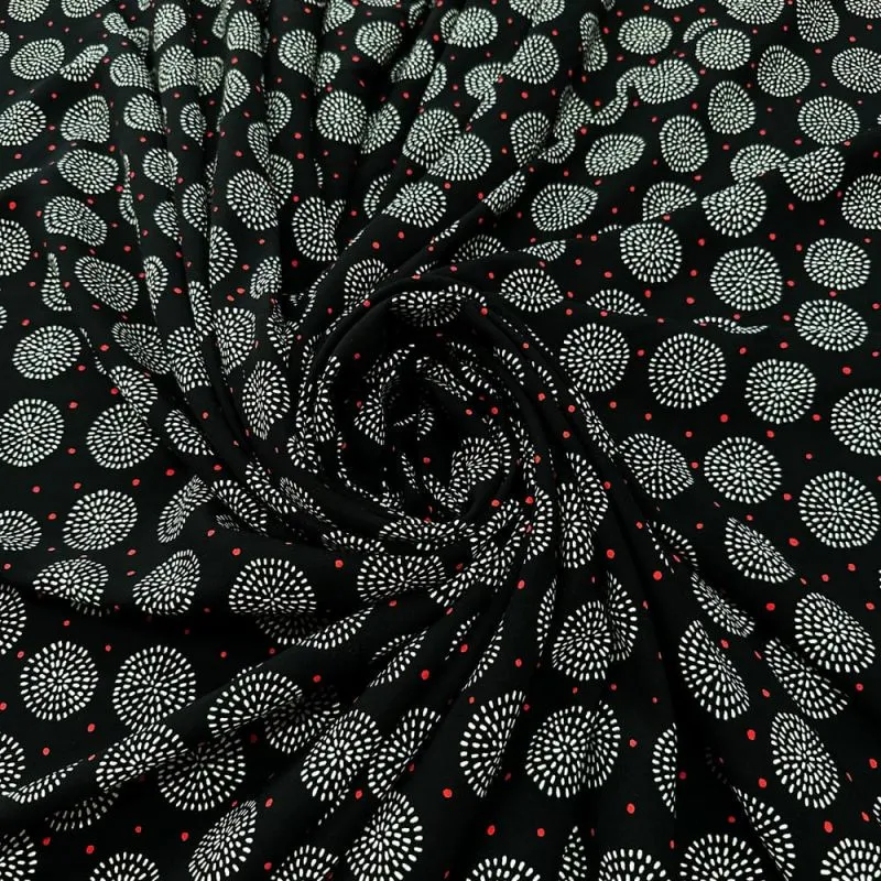 Tecido Viscose Estampada Poá Abstrato Preto • Luema Tecidos