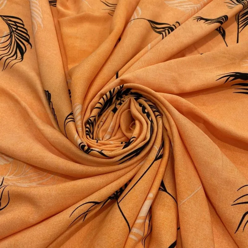 Tecido Viscolinho Estampado Floral Laranja • Luema Tecidos