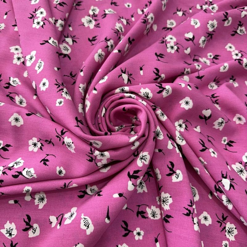 Tecido Viscose Estampada Micro Floral Fundo Pink • Luema Tecidos