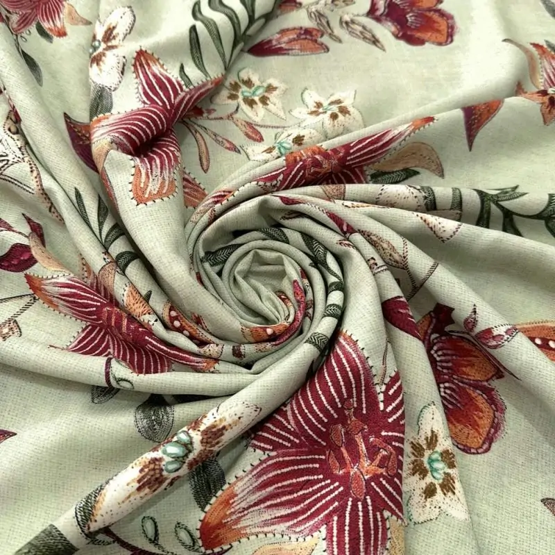 Tecido Viscose Estampada Floral Fundo Verde Água • Luema Tecidos